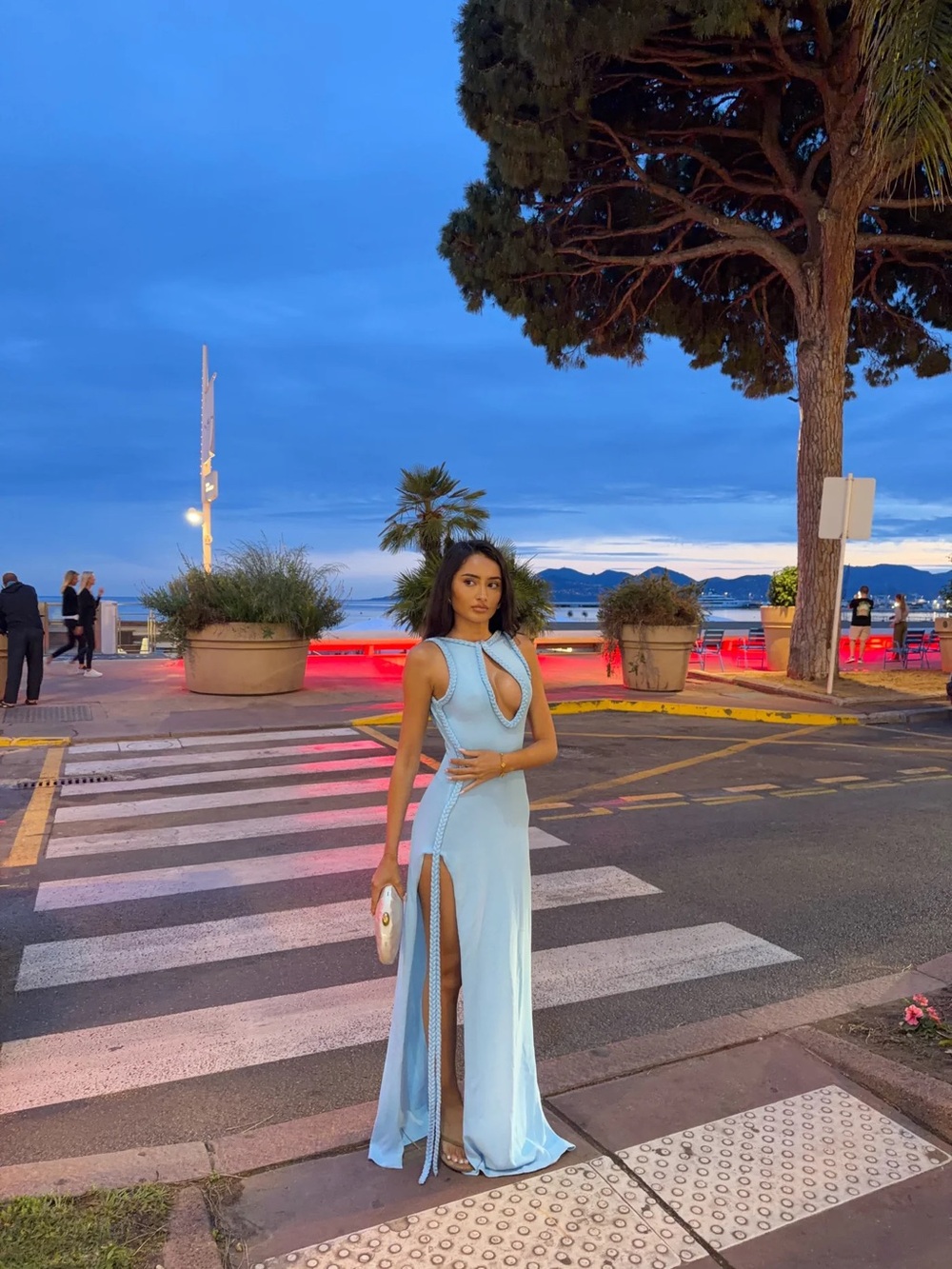 Elegant Light Blue Maxi Dress with Side Slit